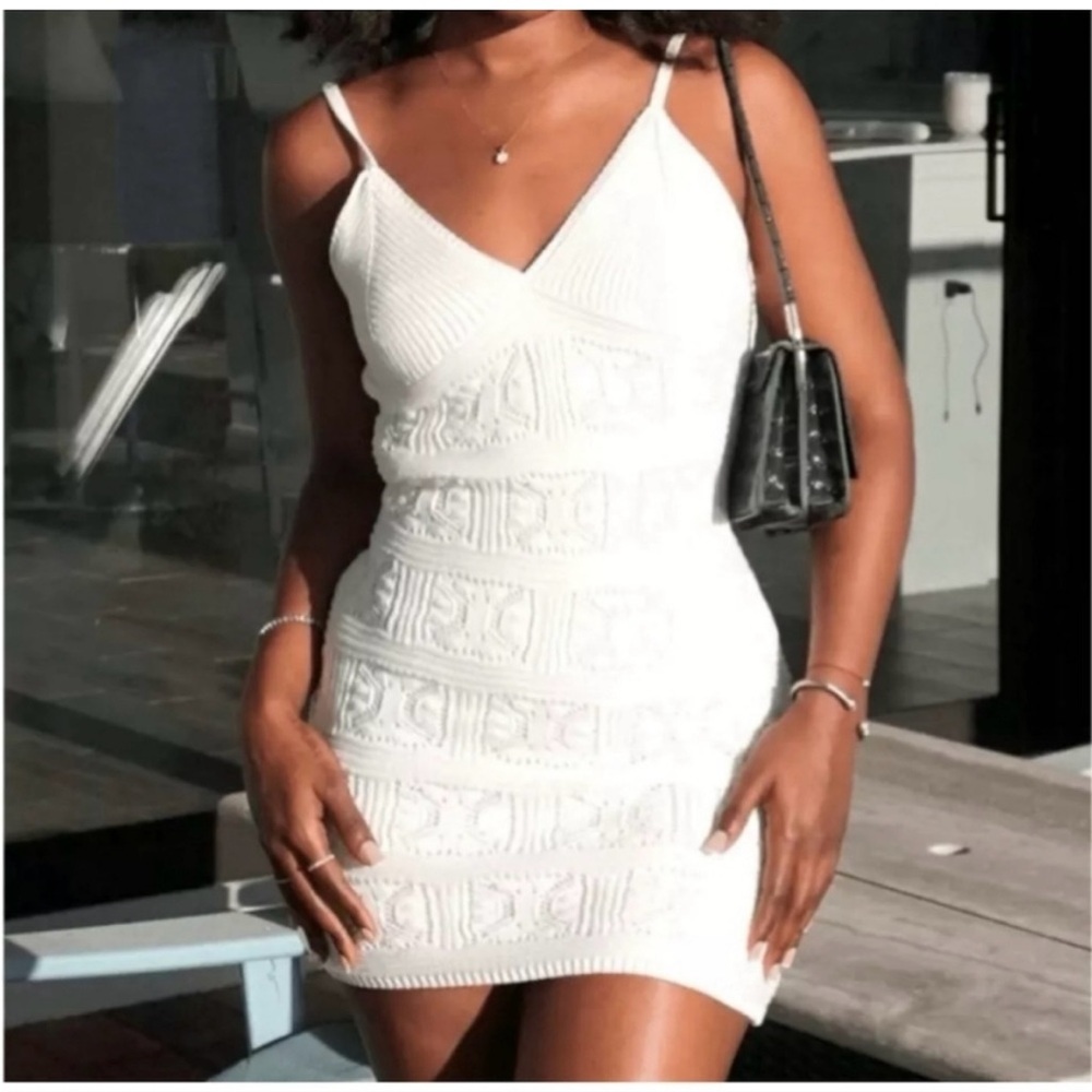 Olive + Oak white crochet mini dress